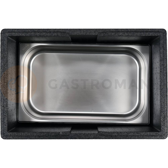 Cateringowy pojemnik termoizolacyjny GN 1/1 marki YATO YG-09210.
Pojemnik z pokrywką przeznaczony do transportu żywności gorącej oraz zimnej w branży gastronomicznej oraz cateringowej.
Wykonany z PIOCELANU - innowacyjnej hybrydy najnowszej technologii, która łączy w sobie doskonałe właściwości termoizolacyjne z dużą wytrzymałością mechaniczną. Charakteryzuje się wysoką odpornością na zużycie i wstrząsy oraz odpornością chemiczną. Dodatkowo jest bardzo łatwy w utrzymaniu w czystości bowiem można go myć w zmywarce.
Pojemnik posiada wymiary zewnętrzne 600 x 400 x 283 mm przy grubości ścianki 30 mm ma pojemność 40 L. Wymiary wewnętrzne wynoszą 540 x 340 x 222 mm i umożliwiają transport pojemników GN:
• 1x GN 1/1 200 m
• 2x GN 1/1 100 mm
• 3x GN 1/1 65 mm
• 4x GN 1/2 100 mm
• 6x GN 1/2 65 mm
• lub innych wymiarów

Niewielka masa oraz ergonomiczne uchwyty boczne ułatwiają transport. Natomiast specjalna kostrukcja dna oraz pokrywki umożliwia piętrowanie.
 | YG-09210, Pojemnik termoizolacyjny, 40 l, GN 1/1