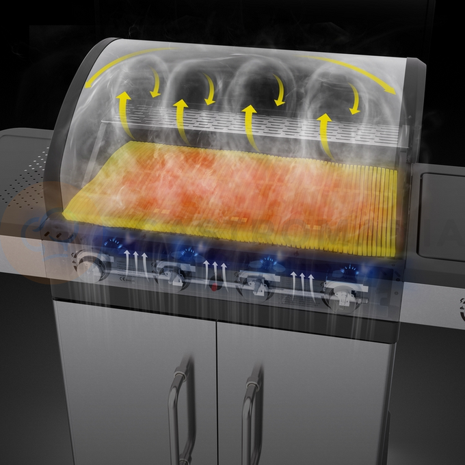 Grill gazowy 4+1 o nowoczesnym designie, wykonany ze stali nierdzewnej, wyposażony w niezawodny, żeliwny ruszt. Półki boczne oraz pojemna, zamykana szafka ułatwią przechowywanie przypraw i niezbędnych akcesoriów.

Palnik boczny o mocy 2,2 kW umożliwi gotowanie i podgrzewanie potraw w garnku i na patelni. Dodatkowym atutem jest miejsce na butlę gazową oraz wbudowany otwieracz do butelek.

Palnik boczny umożliwia ugotowanie lub podgrzanie zupy, przygotowanie sosów, zagotowanie wody na herbatę.

Pokrywa z termometrem zapewnia równomierny rozkład temperatury, szybsze grillowanie oraz osłonę przed wiatrem. Dodatkowo dym z potraw nada im odpowiedni smak i aromat.

Ruszty stosowane w grillach Yato to ruszty wykonane w całości z żeliwa. Tańsze ruszty wykonywane są ze staliwa stopowego pokrytego emalią. Żeliwny ruszt szybko się nagrzewa i długo utrzymuje ciepło.

Na bocznej ściance znajduje się praktyczny otwieracz do butelek.

Zalety grillowania na grillu gazowym:
• wyjątkowy smak - wyjątkowy smak otrzymujemy dzięki odparowywaniu z potraw soków i tłuszczy. Kopuła w grillu gazowym zatrzymuje dym i nadaje im aromat
• kontrola temperatury - dzięki pokrętłom, pokrywie, kilku palnikom oraz termometrowi jesteś w stanie dopasować temperaturę do przyrządzanych mięs, warzyw i serów
• komfort pracy - w porównaniu do grilli węglowych grillowanie oraz konserwacja będzie dużo łatwiejsza. Po pierwsze dzięki szybkiemu nagrzewaniu się grilla możesz zacząć smażyć już po kilku minutach. Po drugie nie musisz dorzucać węgla, dmuchać i kontrolować wielkości płomienia. Po trzecie czyszczenie grilla gazowego jest znacznie szybsze - m.in. nie wymaga wysypywania popiołu.

Najważniejsze informacje:
• łączna moc: 14,2 kW
• ilość palników: 4+1, czyli 4 palniki główne ze stali nierdzewnej, każdy o mocy 3 kW. 1 palnik boczny o mocy 2,2 kW;
• średnie spalanie gazu: 1032 g/h (zużycie maksymalne przy działających wszystkich palnikach);
• zapalnik piezo umieszczony po środku panelu sterowania;
• kratka podgrzewająca nad rusztem wykonana ze stali nierdzewnej;
• otwierana szafka ze specjalną kieszenią (otworem) przeznaczonym na przechowywanie w trakcie i po grillowaniu polskiej butlki gazowej 11kg;
• stalowa misa odporna na działania wysokiej temperatury;
• półki boczne oraz pojemna, zamykana szafka ułatwią przechowywanie przypraw i niezbędnych akcesoriów;
• 4 obrotowe kółka z hamulcem ułatwią transport grilla;
• pojemnik na tłuszcz umieszczony pod misą;
• wyprofilowane osłony palnika (aromatyzery) z wycięciami;
• możliwość wysunięcia płyty ociekowej i umycia poza grillem.

Wymiary i waga:
• grill: 133 x 57 x 112 cm;
• ruszt żeliwny, żebrowy: 70 x 42 cm (3 sztuki) ;
• kratka podgrzewająca: 67,5 x 12 cm;
• szafka (wewnątrz) - 69 x 42,5 x 55/56 cm (szerokość x głębokość x wysokość) ;
• waga: 36 kg;
• waga rusztu żebrowego: 3 x 1,4 kg =4,2 kg;
• grubość prętów w ruszcie: 0,75 cm - 1,3 cm;

Materiał wykonania:
• ruszt: żeliwo;
• kratka podgrzewająca: stal nierdzewna (S/S 430) ;
• palnik: stal nierdzewna;
• osłona palnika (aromatyzer): stal pokryta emalią;
• termometr: stal nierdzewna;
• pokrywa: stal nierdzewna (S/S 430), podwójna warstwa;
• misa: stal, malowana na kolor czarny, odporna na wysoką temperaturę;
• panel przedni: stal nierdzewna (S/S 430) ;
• półki boczne (góra): stal, malowana proszkowo na kolor czarny;
• półki boczne (dekoracja): stal nierdzewna (S/S 430) ;
• szafka przednia (drzwiczki): stal nierdzewna (S/S 430), podwójna warstwa;
• szafka przednia (pozostałe elementy): stal, malowana proszkowo na kolor czarny;

STAL NIERDZEWNA S/S 430 należy do wysokogatunkowych stali ferrytycznych. Wysoka zawartość chromu a tym samym wysoka odporność korozyjna pozwala na zastosowanie w produktach o podwyższonym działaniu wody.

ŻELIWO - wysokowęglowy stop żelaza z węglem (ponad 2,11% węgla). Gwarantuje lepsze parametry termiczne - równomiernie się nagrzewa, doskonale przewodzi temperaturę, długo utrzymuje ciepło. Jest bardzo trwały oraz wysoce odporny na ścieranie i korozję.

Niezbędne akcesoria:
• Do grilla nie jest dołączony reduktor oraz wąż. Możliwość dokupienia reduktorów gazowych z wężem marki Vorel (99670 oraz 99671).
• Możliwość dokupienia pokrowca na grilla - model YATO YG-20050.
• Możliwość dokupienia dwustronnej płyty o wymiarach 22 x 41cm (YG-20020)

Uwaga!
W celach logistycznych grill gazowy zapakowany jest w karton. W porównaniu do wielu innych producentów panel grilla wraz z pokrywą dostarczony jest w całości, co ułatwia i przyspiesza montaż. | Zushi, Grill gazowy 4+1, stal nierdzewna 14,2 kW