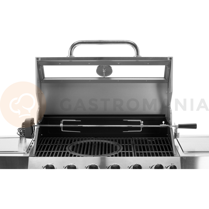 Grill gazowy 6+1 o nowoczesnym wyglądzie wykonany ze stali nierdzewnej, wyposażony w żeliwny ruszt o wymiarach 82 x 41,5 cm. Półki boczne oraz pojemna, zamykana szafka ułatwią przechowywanie przypraw i niezbędnych akcesoriów. Palnik boczny o mocy 2,2 kW umożliwi gotowanie i podgrzewanie potraw w garnku lub na patelni. Dodatkowym atutem jest miejsce na butlę gazową, pojemnik ze stali nierdzewnej umieszczony w jednej z półek bocznych oraz wbudowany otwieracz do butelek.

Wymiary i waga:
• Grill: 144 x 57 x 112cm 
• Ruszt żeliwny, żebrowy (4szt) - powierzchnia grzewcza 82 x 41,5 cm, waga 6,45kg
• Okrągły ruszt (ø30cm) wbudowany w ruszt żebrowy. Możliwość wyjęcia okrągłego rusztu i włożenia specjalnej, kamiennej płyty na pizzę (brak w zestawie)
• Kratka podgrzewająca: 82 x 12cm 
• Waga grilla: 46 kg
• Wymiar szyby: 76 x 13cm
• Wymiar półki bocznej: 34,5 x 42,5cm
• Wymiar pojemnika na jedzenie: 26,5 x 32,5 x 9,5cm
• UWAGA: brak płyty żeliwnej w zestawie. Możliwość dokupienia dwustronnej płyty o wymiarach 22 x 41cm (indeks YG-20020)

Informacje:
• Otwierana szafka ze specjalną kieszenią (otworem) przeznaczonym na przechowywanie w trakcie i po grillowaniu polskiej butli gazowej 11kg. 
• Pokrywa z termometrem zapewnia szybsze grillowanie oraz osłonę przed wiatrem. Dodatkowo dym z potraw nada im odpowiedni smak i aromat.
• Szybka umieszczona w pokrywie umożliwia podgląd stanu przyrządzanych potraw. Szybka o grubości 6mm odporna na wysoką temperaturę.
• Zapalnik umieszczony w pokrętłach
• Wyjmowany pojemnik na jedzenie - idealna do przechowywania zamarynowanych potraw, odłożenia upieczonych, gorących potraw i utrzymywanie ich temperatury (dodatkowo można owinąć je aluminiową folią)
• Niezawodny, żeliwny ruszt, który szybko się nagrzewa i długo utrzymuje ciepło.
• Kratka podgrzewająca nad rusztem wykonana ze stali nierdzewnej 
• Ilość palników: 6+1, czyli 6 palników głównych ze stali nierdzewnej, każdy o mocy 3kW. 1 palnik boczny o mocy 2,2kW.
• Łączna moc: 20,2kW
• Średnie spalanie gazu*: 1468 g/h
• Palnik boczny umożliwia ugotowanie lub podgrzanie zupy, przygotowanie sosów, zagotowanie wody na herbatę. 
• Stalowa misa odporna na działania wysokiej temperatury 
• Półki boczne oraz pojemna, zamykana szafka ułatwią przechowywanie przypraw i niezbędnych akcesoriów.
• 4 obrotowe kółka z hamulcem ułatwią transport grilla.
• 6 wieszaków umieszczonych na półkach bocznych. Idealne do zawieszenia sztućców, ściereczki itp.
• 7 pokręteł z niebieskim światłem LED, które zapalają się po uruchomieniu danego palnika. Oświetlenie ułatwią grillowanie po zmroku, informuje który palnik jest włączony
• Wyprofilowane osłony palnika (aromatyzery) z wycięciami 
• Otwieracz do butelek z boku grilla
• Możliwość wysunięcia płyty ściekowej i umycia poza grillem
• Możliwość dokupienia pokrowca na grilla - model YATO YG-20051
• Możliwość zainstalowania obrotowego rożna elektrycznego do przyrządzania m.in. kurczaka - model YG-20021

*Zużycie maksymalne przy działających wszystki palnikach

Materiał wykonania: 
• Ruszt: żeliwo
• Kratka podgrzewająca: stal nierdzewna (S/S 430)
• Palnik: stal nierdzewna
• Osłona palnika (aromatyzer): stal pokryta emalią
• Termometr: stal nierdzewna
• Pokrywa: stal nierdzewna (S/S 430), podwójna warstwa
• Misa: stal, malowana na kolor czarny, odporna na wysoką temperaturę
• Uchwyt: stal nierdzewna
• Panel przedni: stal nierdzewna (S/S 430)
• Półki boczne: stal nierdzewna (S/S 430)
• Półki boczne (wieszaki): tworzywo sztuczne, kolor szary
• Szafka przednia (drzwiczki): stal nierdzewna (S/S 430), podwójna warstwa
• Szafka przednia (pozostałe elementy): stal, malowana proszkowo na kolor srebrny
• Szyba: szkło hartowane
• Pojemnik na jedzenie: stal nierdzewna

STAL NIERDZEWNA S/S 430 należy do wysokogatunkowych stali ferrytycznych. Wysoka zawartość chromu a tym samym wysoka odporność korozyjna pozwala na zastosowanie w produktach o podwyższonym działaniu wody. 

ŻELIWO - wysokowęglowy stop żelaza z węglem (ponad 2,11% węgla). Gwarantuje lepsze parametry termiczne - równomiernie się nagrzewa, doskonale przewodzi temperaturę, długo utrzymuje ciepło. Jest bardzo trwały oraz wysoce odporny na ścieranie i korozję

Zalety grillowania na grillu gazowym:
• WYJĄTKOWY SMAK -wyjątkowy smak otrzymujemy dzięki odparowywaniu z potraw soków i tłuszczy. Kopuła w grillu gazowym zatrzymuje dym i nadaje im aromat
• KONTROLA TEMPERATURY -dzięki pokrętłom, pokrywie, kilku palnikom oraz termometrowi jesteś w stanie dopasować temperaturę do przyrządzanych mięs, warzyw i serów.
• KOMFORT PRACY -W porównaniu do grilli węglowych grillowanie oraz konserwacja będzie dużo łatwiejsza. Po pierwsze dzięki szybkiemu nagrzewaniu się grilla możesz zacząć smażyć już po kilku minutach. Po drugie nie musisz dorzucać węgla, dmuchać i kontrolować wielkości płomienia. Po trzecie czyszczenie grilla gazowego jest znacznie szybsze - m.in. nie wymaga wysypywania popiołu.

Możliwość dokupienia dodatkowych akcesoriów:
• pokrowiec YG-20051
• płyta żeliwna YG-20020
• rożno elektryczne YG-20021
• wąż z reduktorem VOREL 99670 lub 99671

W celach logistycznych grill gazowy zapakowany jest w karton. Panel grilla wraz z pokrywą dostarczony jest w całości, co ułatwia i przyspiesza montaż

Do grilla nie jest dołączony reduktor oraz wąż. | Itami, Grill gazowy 6+1 stal nierdzewna 20,5 kW, z szybą