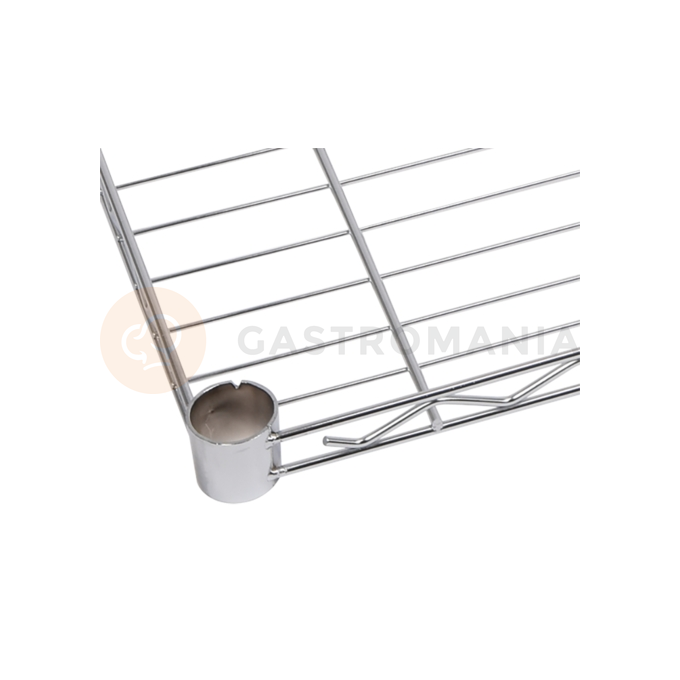 Półka regału o wymiarze 457 x 1520 mm ze stali chromowanej.
Półka Yato przeznaczona do ażurowego regału, doskonale sprawdzającego się w kuchniach, magazynach, sklepach, warsztatach. Wzmocnienie sprawia, że nośność każdej półki wynosi aż 200 kg, a całego regału - 800 kg. Chromowana powierzchnia gwarantuje ochronę przed korozją i uszkodzeniami eksploatacyjnymi, a druciana konstrukcja zapewnia produktom idealną wentylację.
• wysokość półek można swobodnie regulować na słupkach
• półka jest sprzedawana w kompletach po 4 szt
• regał nadaje się do samodzielnego montażu i jest łatwy do utrzymania w czystości
• gotowy regał składa się z 4 półek i 4 słupków - zestawy półek i słupków należy zakupić osobno
• w zestawie znajdują się 4 komplety klipsów montażowych

Informacje:
• nośność: 200 kg
• szerokość: 1520 mm
• głębokość: 457 mm
• grubość drutu: 3,4 mm
• grubość rantu: 4,6 mm
• grubość wzmocnienia półki: 6,1 mm

 | YG-09053, Półka do regału ażurowego 457x1520 mm