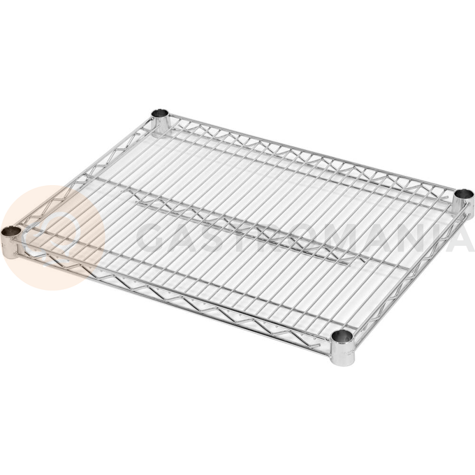 Półka regału o wymiarze 457 x 600 mm ze stali chromowanej.
Półka Yato przeznaczona do ażurowego regału, doskonale sprawdzającego się w kuchniach, magazynach, sklepach, warsztatach. Wzmocnienie sprawia, że nośność każdej półki wynosi aż 200 kg, a całego regału - 800 kg. Chromowana powierzchnia gwarantuje ochronę przed korozją i uszkodzeniami eksploatacyjnymi, a druciana konstrukcja zapewnia produktom idealną wentylację.
• wysokość półek można swobodnie regulować na słupkach
• półka jest sprzedawana w kompletach po 4 szt
• regał nadaje się do samodzielnego montażu i jest łatwy do utrzymania w czystości
• gotowy regał składa się z 4 półek i 4 słupków - zestawy półek i słupków należy zakupić osobno
• w zestawie znajdują się 4 komplety klipsów montażowych

Informacje:
• nośność: 200 kg
• szerokość: 600 mm
• głębokość: 457 mm
• grubość drutu: 3,4 mm
• grubość rantu: 4,6 mm
• grubość wzmocnienia półki: 6,1 mm

 | YG-09050, Półka do regału ażurowego 457x600 mm