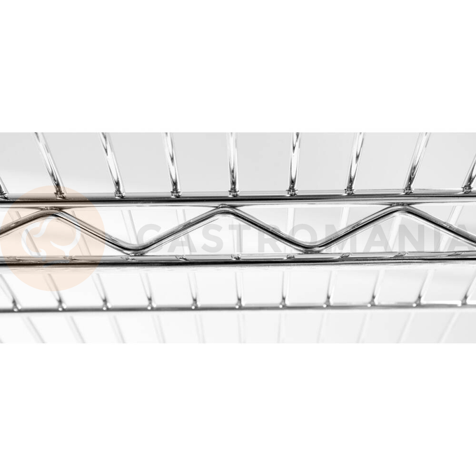 Półka regału o wymiarze 610 x 1060 mm ze stali chromowanej.
Półka Yato przeznaczona do ażurowego regału, doskonale sprawdzającego się w kuchniach, magazynach, sklepach, warsztatach. Wzmocnienie sprawia, że nośność każdej półki wynosi aż 200 kg, a całego regału - 800 kg. Chromowana powierzchnia gwarantuje ochronę przed korozją i uszkodzeniami eksploatacyjnymi, a druciana konstrukcja zapewnia produktom idealną wentylację.
• wysokość półek można swobodnie regulować na słupkach
• półka jest sprzedawana w kompletach po 4 szt.
• regał nadaje się do samodzielnego montażu i jest łatwy do utrzymania w czystości
• gotowy regał składa się z 4 półek i 4 słupków - zestawy półek i słupków należy zakupić osobno
• w zestawie znajdują się 4 komplety klipsów montażowych

Informacje
• nośność: 200 kg
• szerokość: 1060 mm
• głębokość: 610 mm
• grubość drutu: 3,4 mm
• grubość rantu: 4,6 mm
• grubość wzmocnienia półki: 6,1 mm

 | YG-09056, Półka do regału ażurowego 610x1060 mm