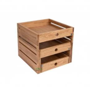 Skrzynie drewniane dąb neutralny 3 szt. 19,6x39,5x8,5 cm / 22,4x39,5x23 cm / 25,2x41x36,5 cm | HORECA SERVICE, HS Design